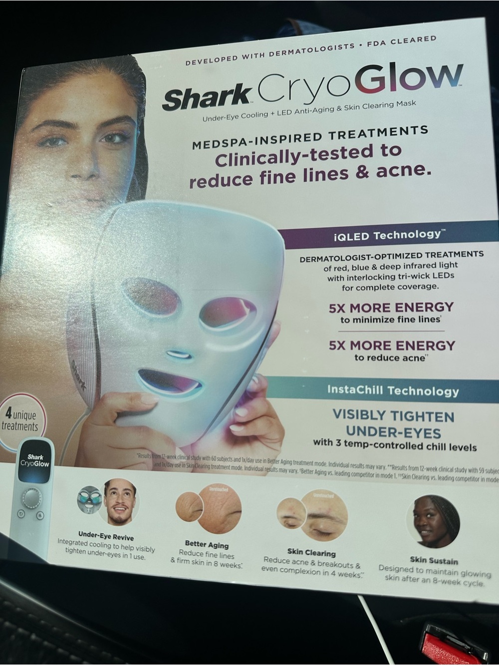 Never Opened Shark CryoGlow Under-Eye Cooling & LED Mask — White